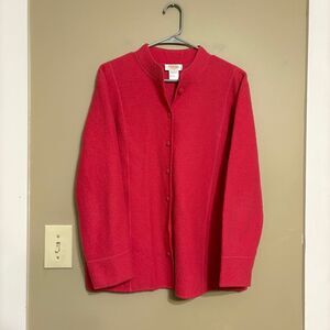 Talbots Pink 100% Wool Fabric Covered Button Down Sweater Jacket Large/XL